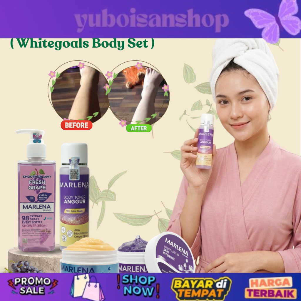 READY TERBARU [ Whitegoals Brightening Marlena Body Set ] | Grape Soap Liquid + Body Toner Anggur no