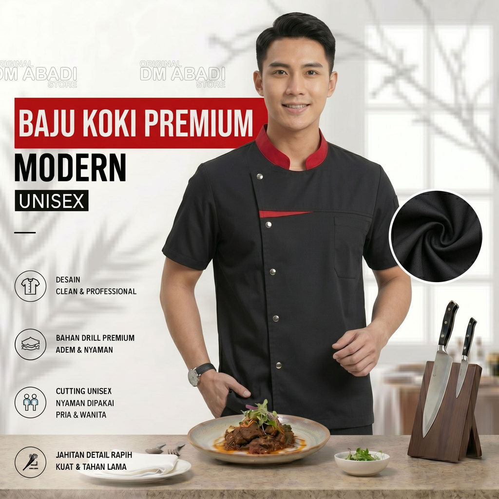 Original Produk Jacket Chef Seragam Premium Baju Koki Pria dan Wanita Baju Koki Chef Atasan Pegawai 