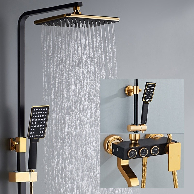 Shower Set Kamar Mandi Hitam Kran Panas Dingin Tiang Adjustable Bidet Sprayer Alumunium Tahan Karat