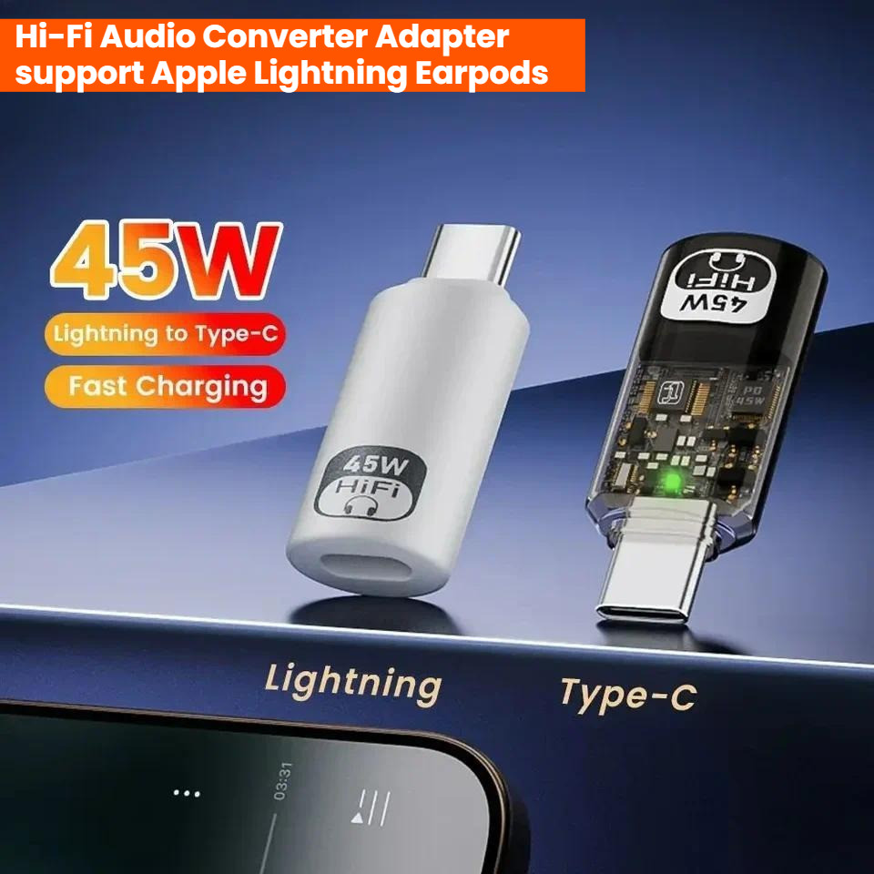 Elough Lightning to USB Type C Adapter HiFi Headphone iOS Earpods Audio OTG Converter 45W Fast Charg