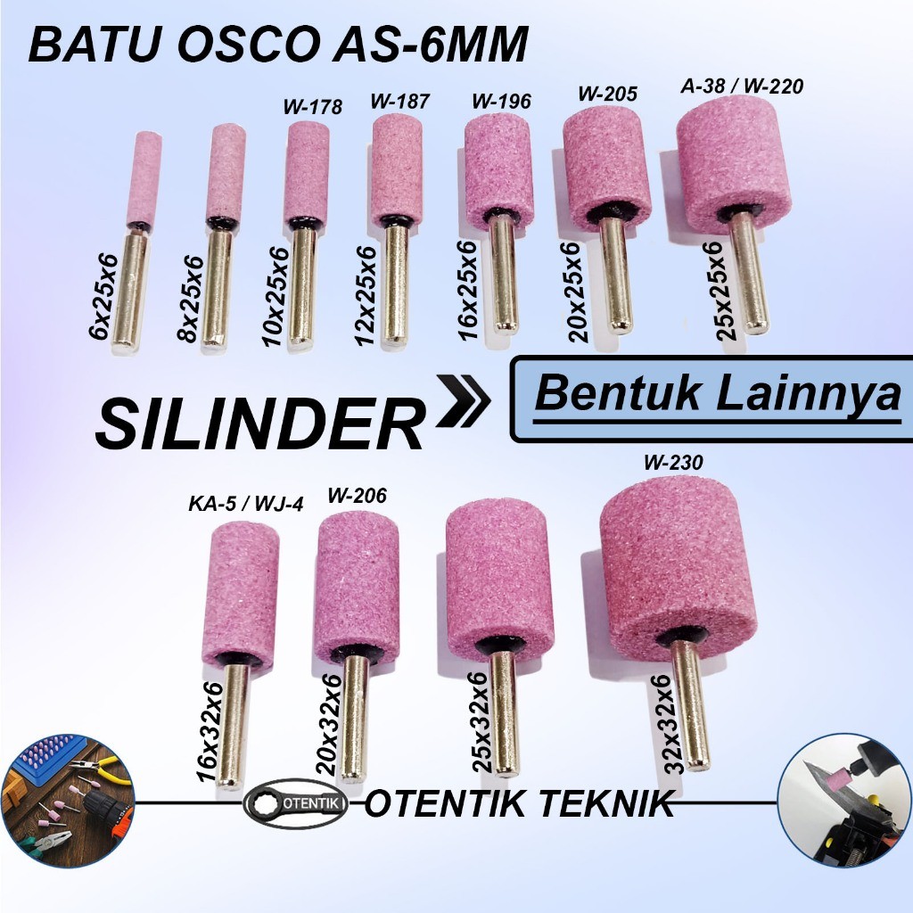 MATA BATU OSCO SILINDER GAGANG 6MM - BATU GAGANG POLES GOSOK GERINDA CYLINDER A39 - KA5 / WJ4 - MATA