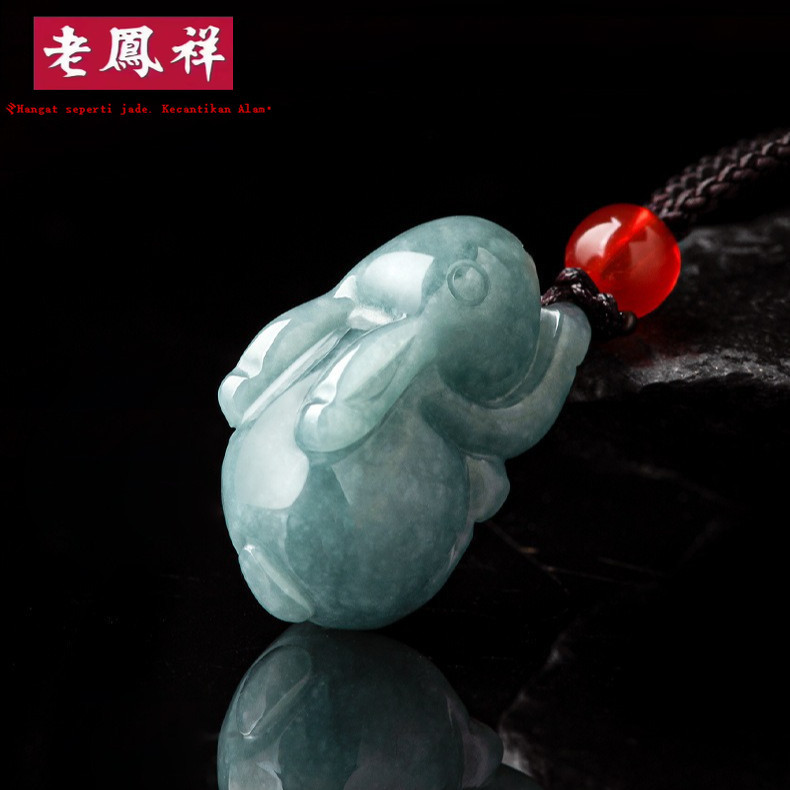 [Dengan Sertifikat]Asli alami Sebuah jadeite, kelinci giok air biru kelinci tiga dimensi, liontin gi