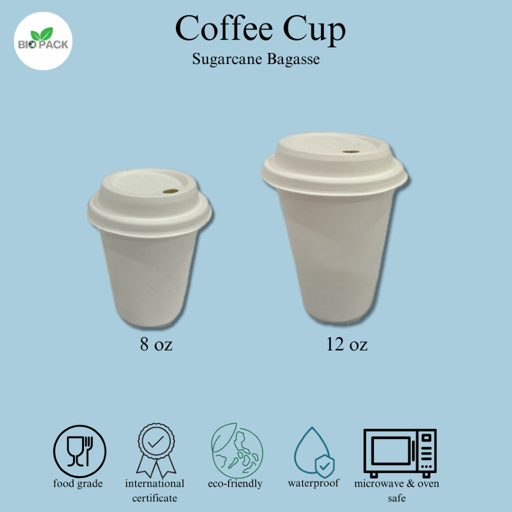 Daily Go|| 50pcs Bagasse 8oz / 12oz Coffee Cup - White