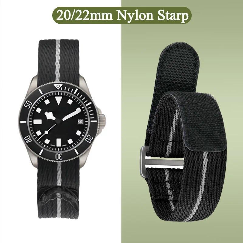 Tali Jam Tangan Nylon Hook and Loop Fastener 20mm 22mm untuk Jam Tangan Tudor Seiko, Pengganti Tali 