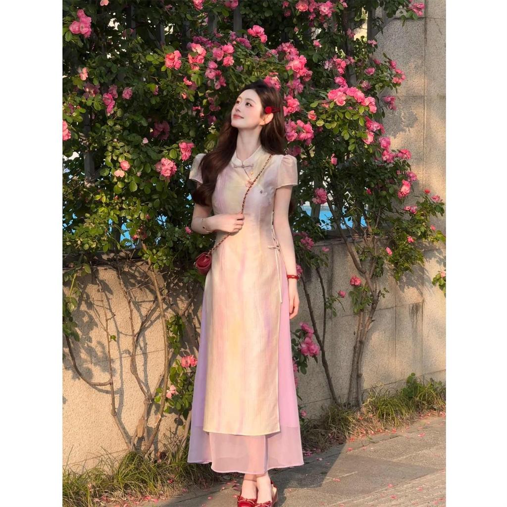 Women's faux two-piece new Chinese-style gradient cheongsam