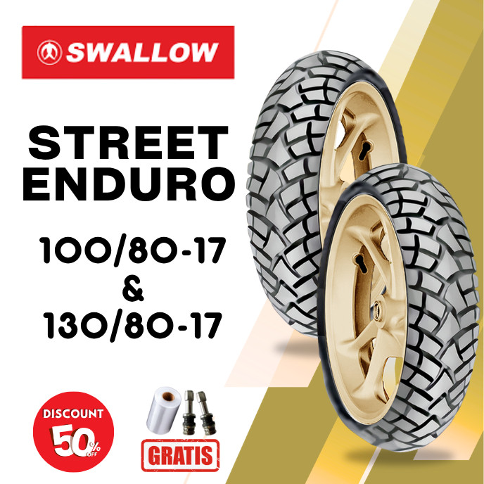 SEPASANG Ban Motor SWALLOW STREET ENDURO 100/80 & 130/80 RING 17 Tubeless