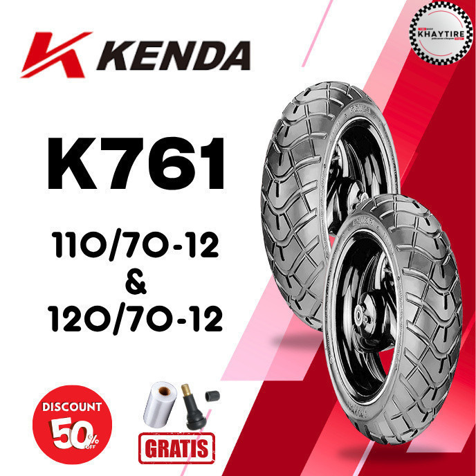 SEPASANG Ban Motor KENDA K761 110/70 & 120/70 RING 12 Tubeless