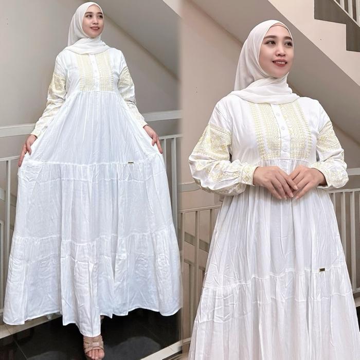 READY STOK SALVINA GAMIS UNIKLO BORDIL BLACK & WHITE SERIES - Putih, Std (ld 100-104)