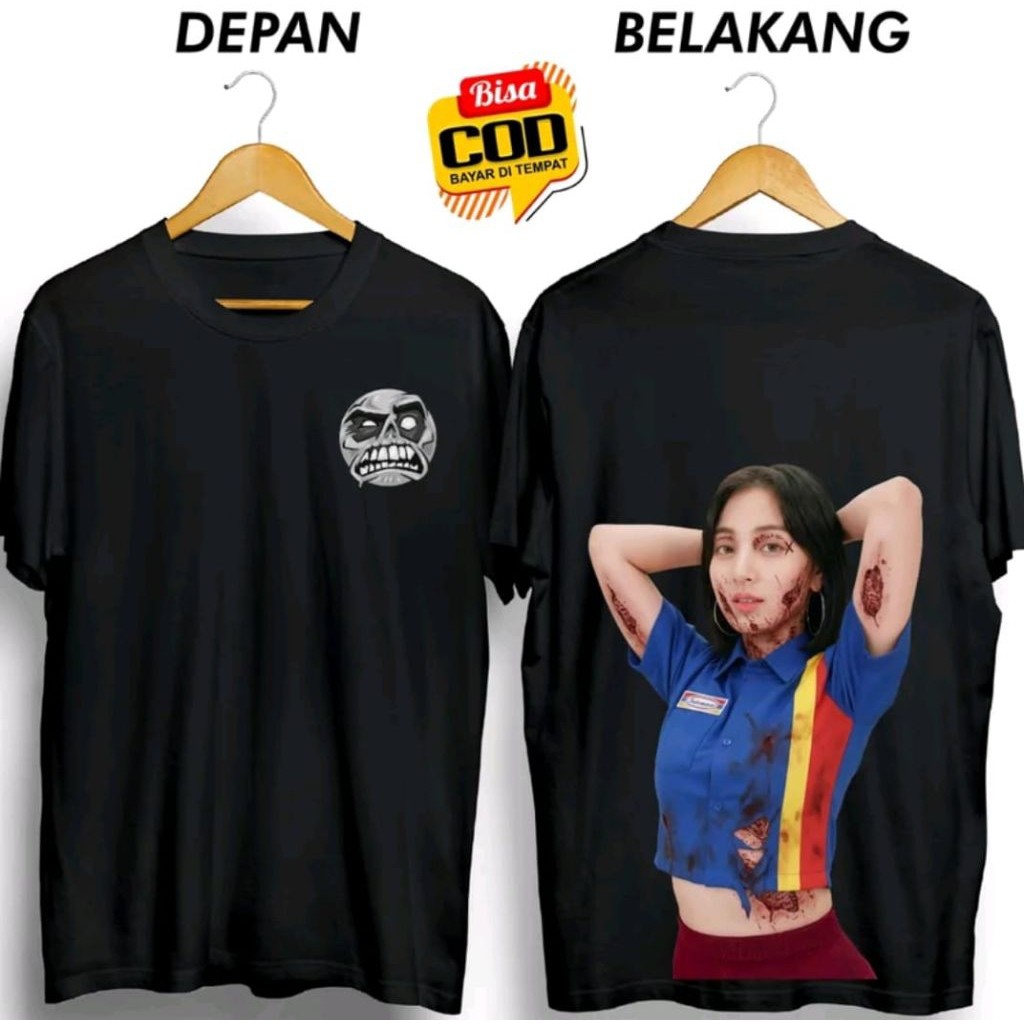 HM T-Shirt -  Viral Hantu Cewek Indomaret Desain Dua Tangan Dikepala T-shirt Distro Viral Bahan Katu