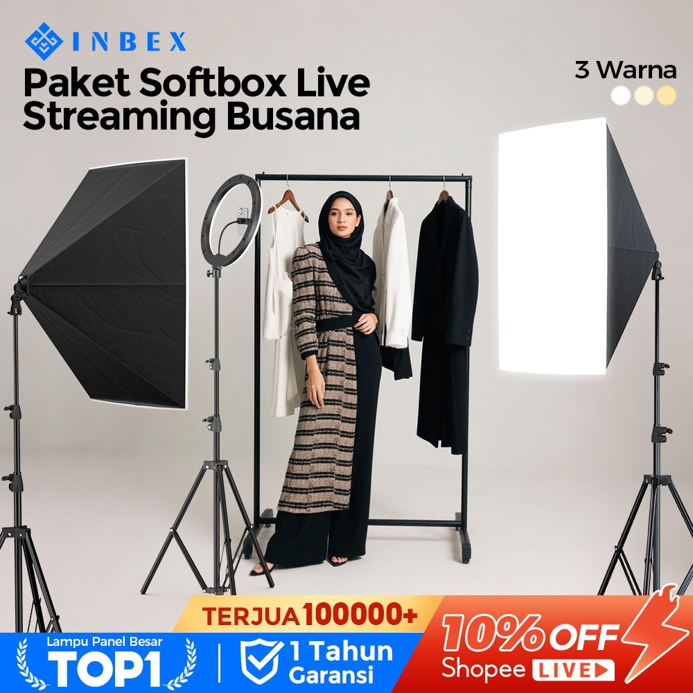 (ronda26) INBEX 3 Warna 155W Lampu Studio Softbox Led E27 Remote Control Lives/Video/Fotografi
