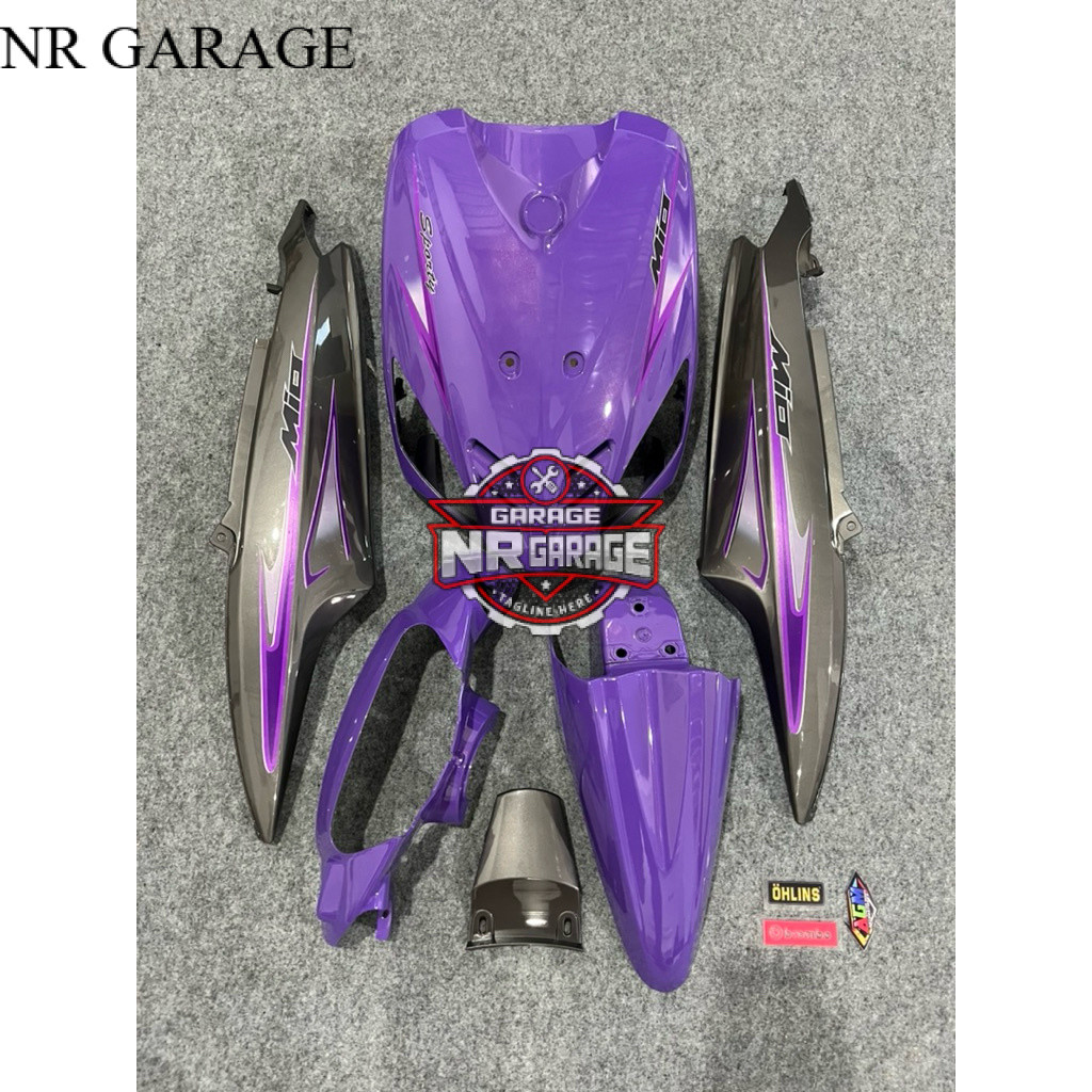 Cover full body halus fullset yamaha mio sporty warna ungu candy mix grey +striping variasi ungu