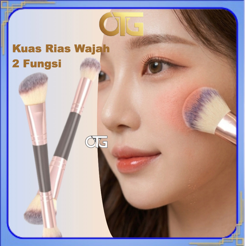 Kuas Makeup Coklat Dua Ujung untuk Blush On – Dilengkapi Kuas Blush On dan Kuas Blending