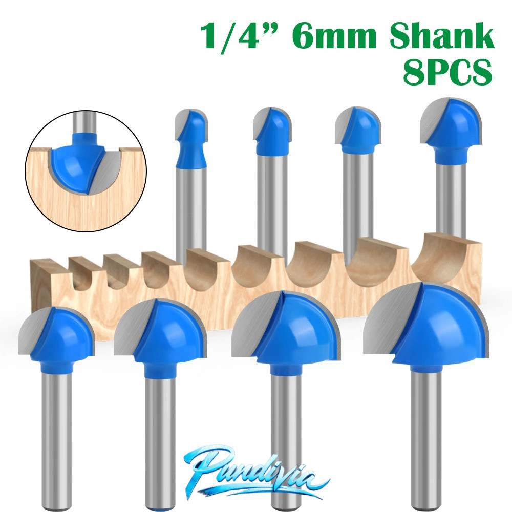 PUNDIVIA 8Pcs Mata Profil Router Bit Mata Profil Setengah Lingkaran Mata Profil Sloting Bit Shank 6m