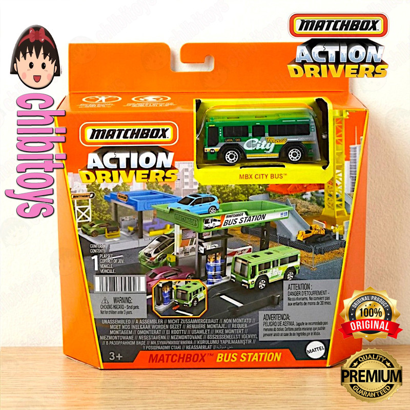 Matchbox Action Drivers Bus Station MBX City Bus Diecast Playset Terminal Bus