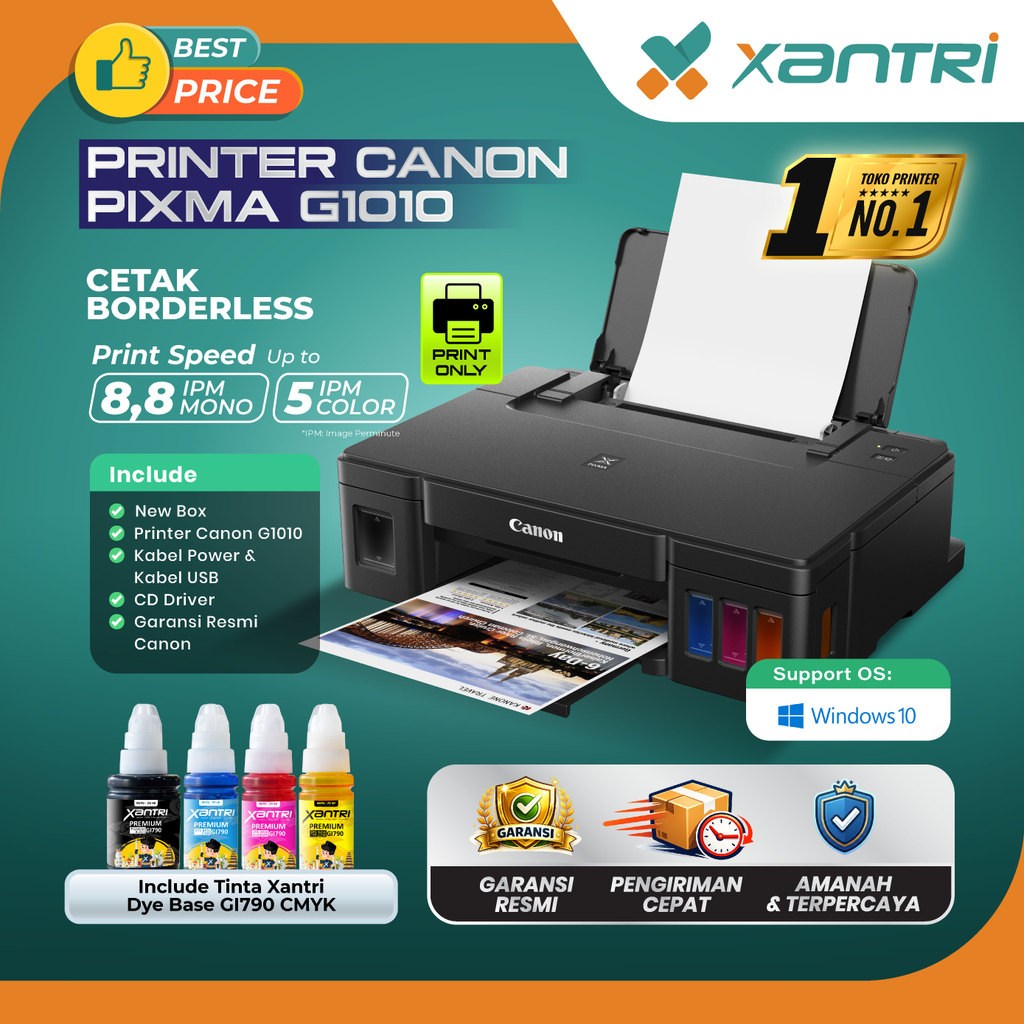 Xantri - Printer Canon G1010 InkTank Print Only A4 Ink Tank Single Function Bergaransi New With Tint