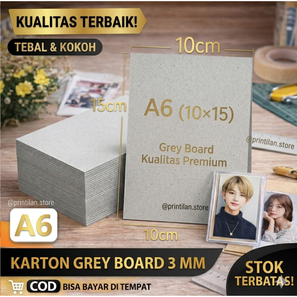 Grey Board 3mm Ukuran 10x15 cm - Karton Board Tebal Alat Packing Photocard Kpop