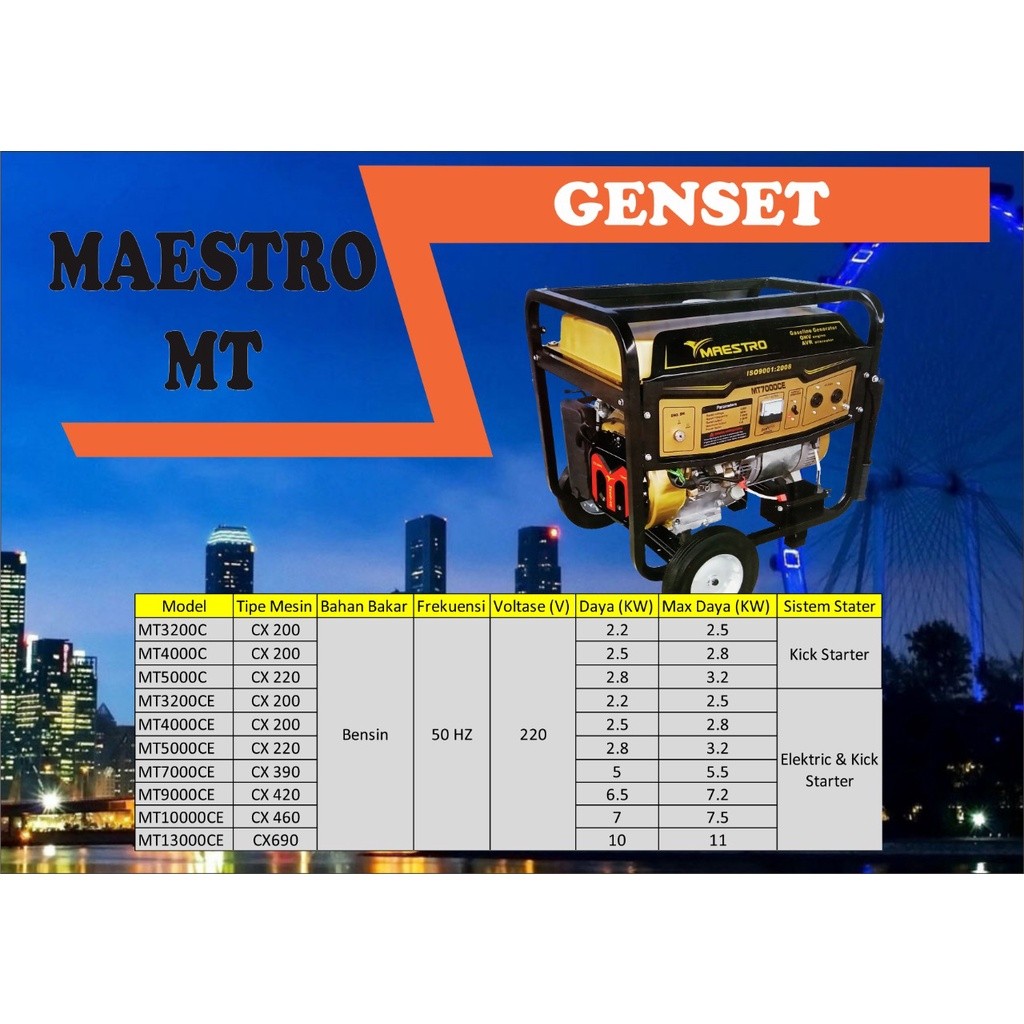 Genset MAESTRO MT5000CE 3000Watt Double Stater / Generator MT 5000 CE 3000W - Genset Generator Gasol