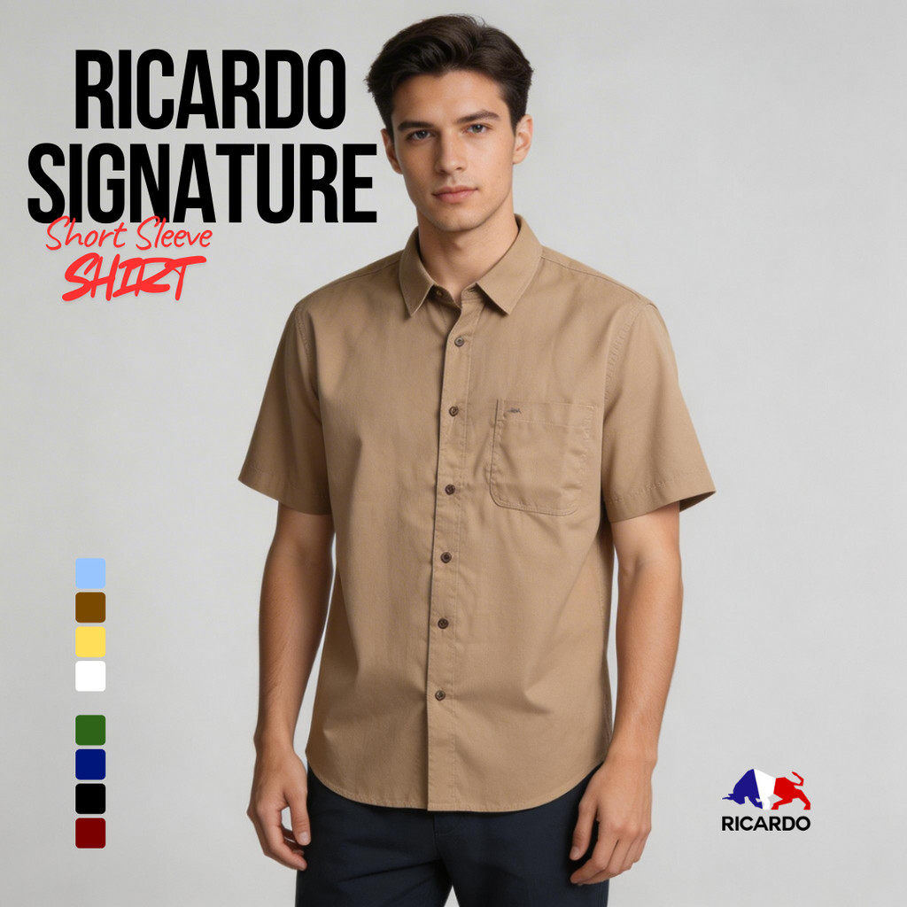 RICARDO Collection Kemeja Pria Polos Lengan Pendek
