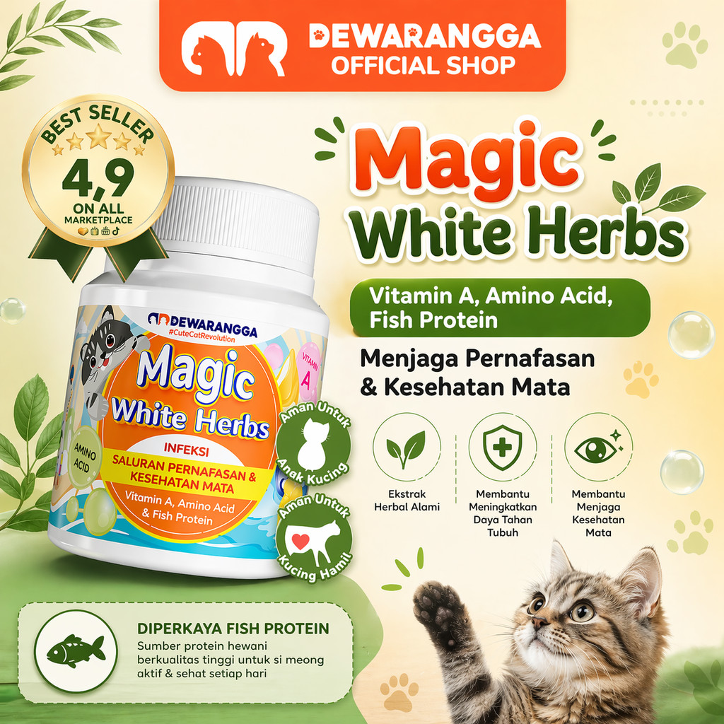 Dewarangga Magic White Herbs Vitamin Kucing Dukung Imun Sembuhkan Flu Mata