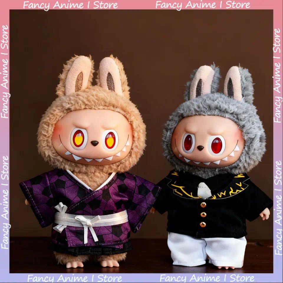 For 15-17cm Labubu Demon Slayer Muichirou Akaza Kokushibo Muzan Outfit Mini Plush Doll Cosplay Costu