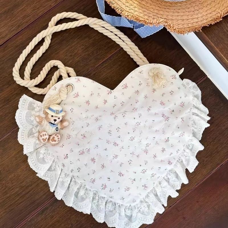 [Amy] Tas rustic fresh floral shoulder bag tas kain katun renda kapasitas besar fashion tas kain