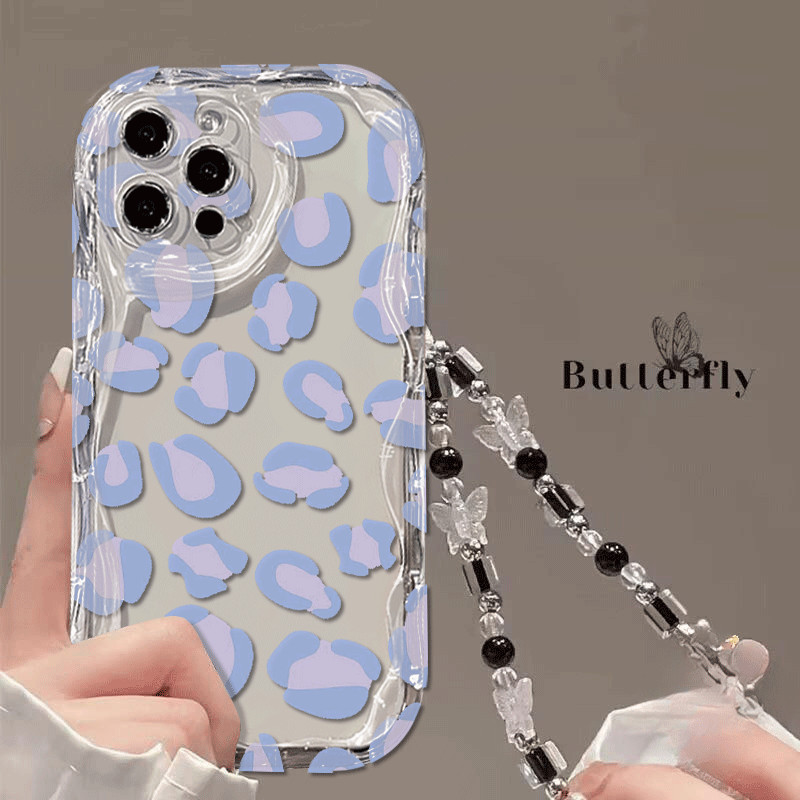 Casing ponsel clear dengan Desain Macan Tutul Biru untuk Iphone 7 8 14 15 16 Plus XS Iphone XR 7 Plu