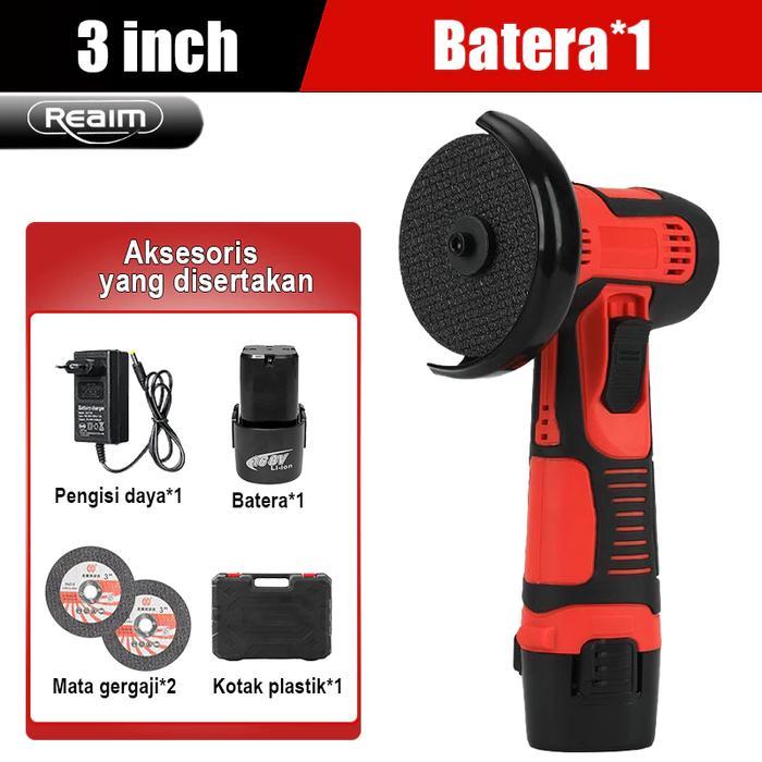 Tik Tak Cus  -  Reaim Gerinda Listrik 3 Inch Baterai Gergaji Mesin Mini Multifungsi Untuk Potong Kay