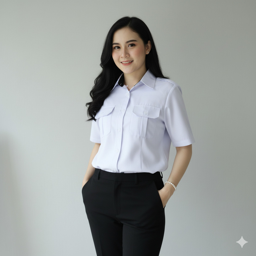 Baju Dinas Harian PDH Putih wanita Lengan Pendek Seragam PNS Putih Wanita Kemeja Pdh Putih Pns Wanit