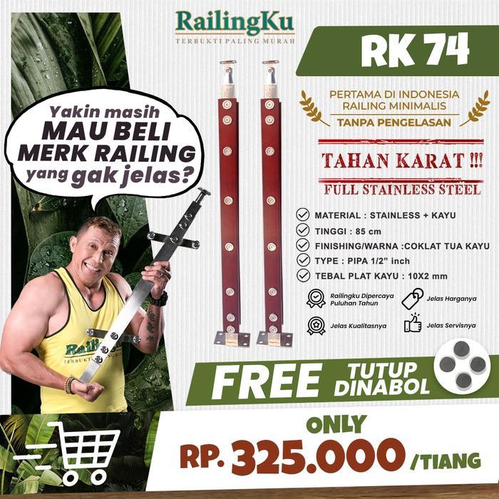 Tiang Railing Tangga Stainless + Kayu Mahoni RK 74