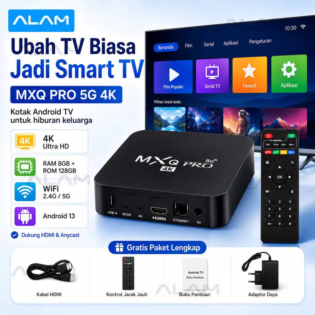 ALAM Android TV Box MXQ Pro 5G 4K Ultra HD RAM 8GB ROM 128GB WiFi 2.4G/5G Smart TV Box HDMI Anycast 