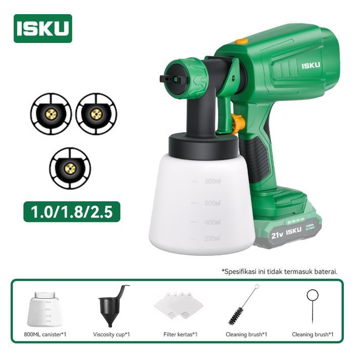ISKU Spray Gun Cordless 21V Mesin Semprotan Cat Baterai Elektrik Alat Cat Tembok Besi Kayu Tanpa Kom
