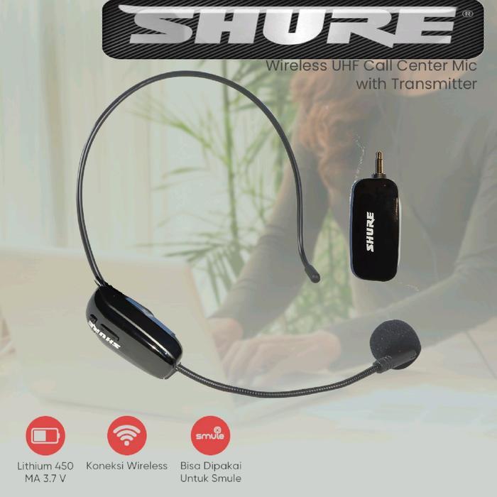wireless Mic mikrofon presentasi imam masjid musholla headset shure UHF (Nirkabel) Helm