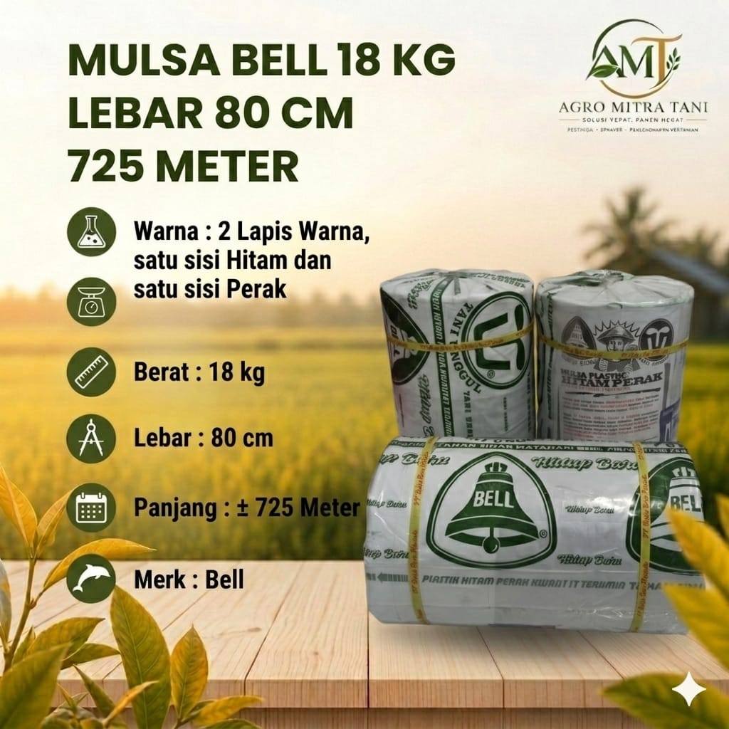 MULSA BELL 18 KG LEBAR 80 CM 725 METER PLASTIK HITAM PERAK PENUTUP LAHAN