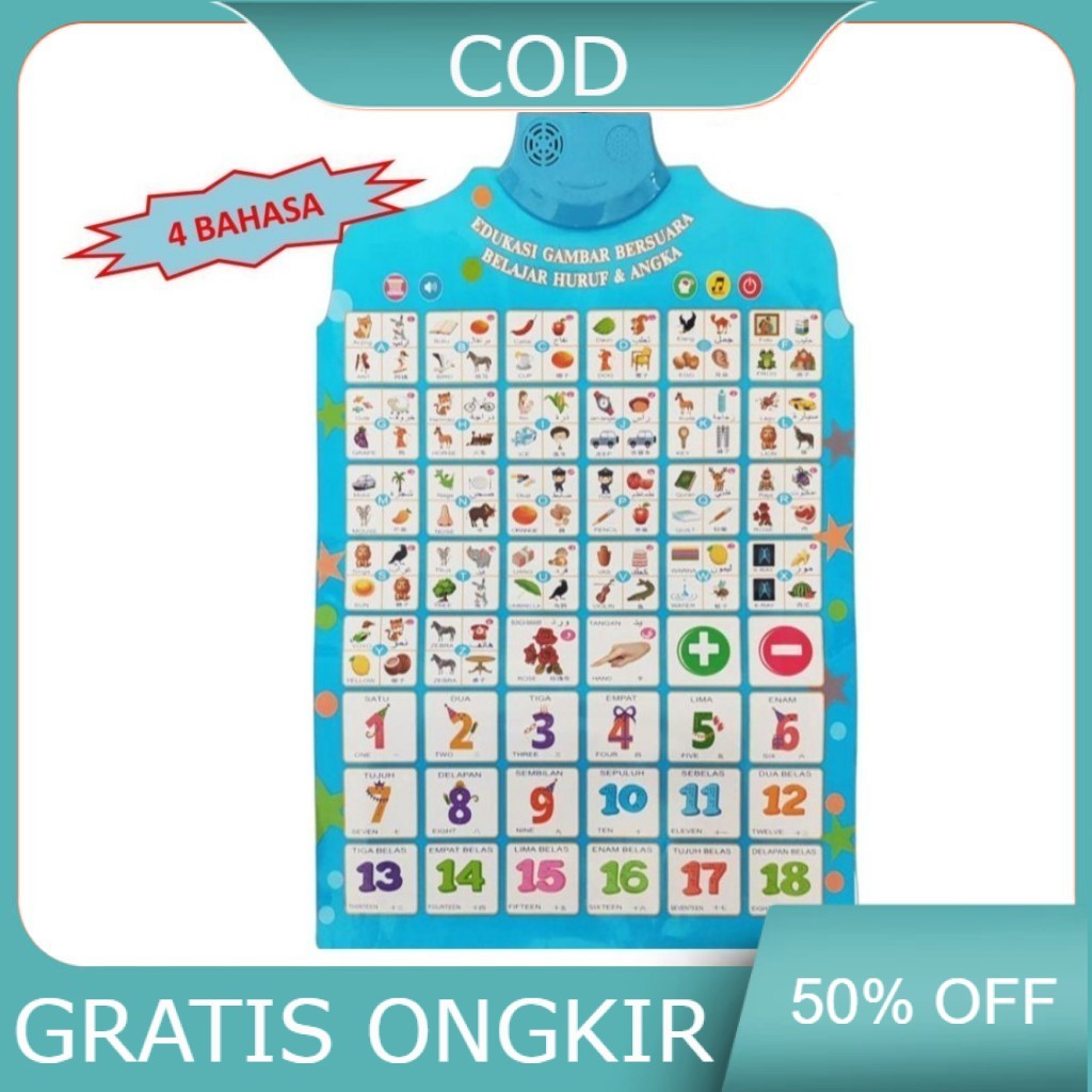 (PROMO) HURUF DAN ANGKA EDUKASI POSTER GAMBAR SUARA Mengenal Angka Huruf Dinding Suara