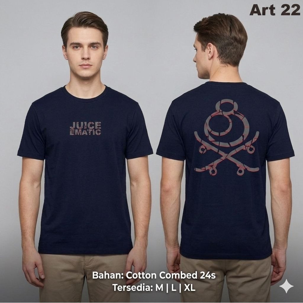 Juice Ematic Kaos Navy Distro BM Super Premium Size M L XL Bahan Cotton Combed 24S