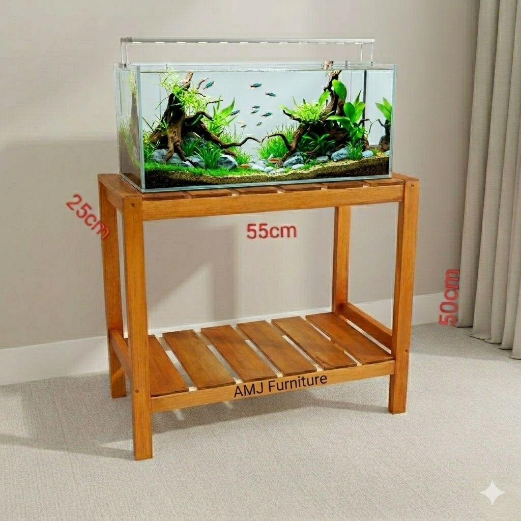 Wooden Shelf Rak Kayu 2 Tingkat Rak Aquarium Serbaguna P 55 cm