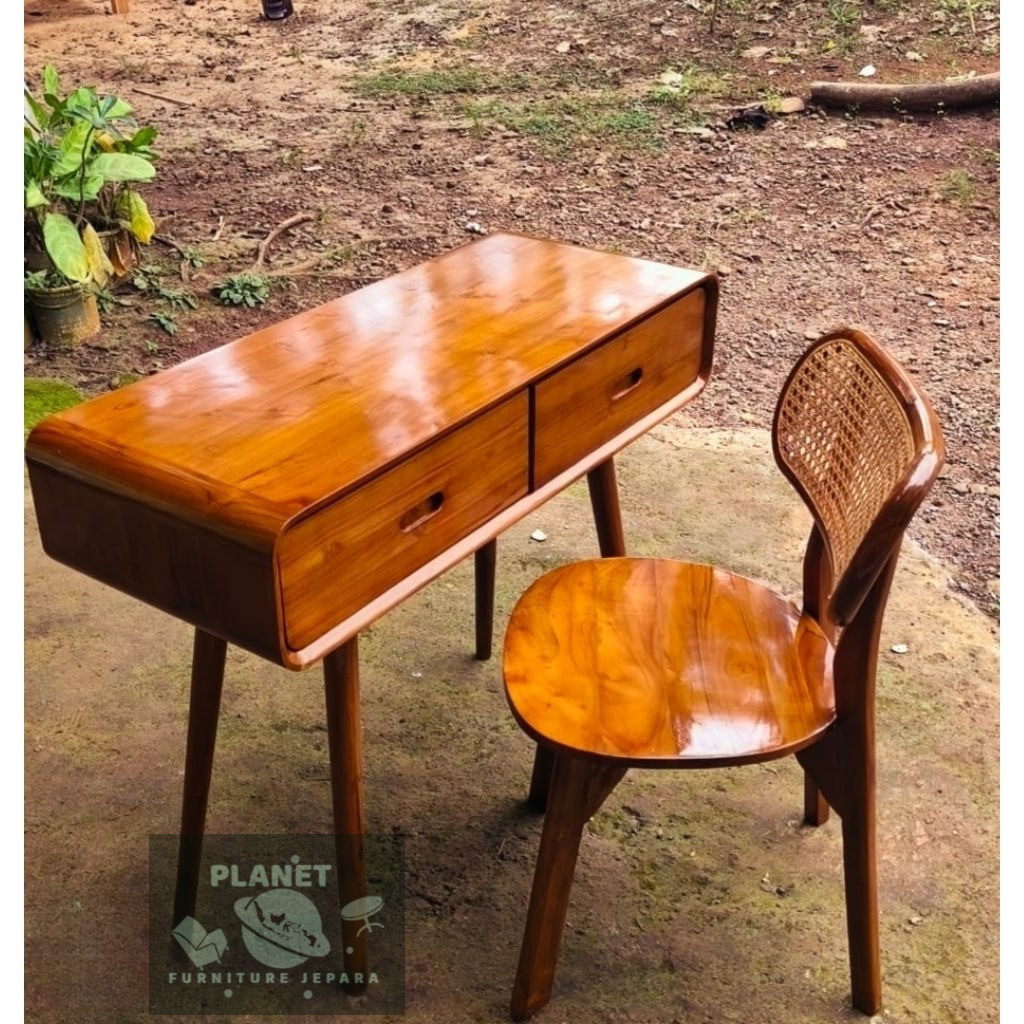Set meja belajar retro//Meja kerja kayu jati