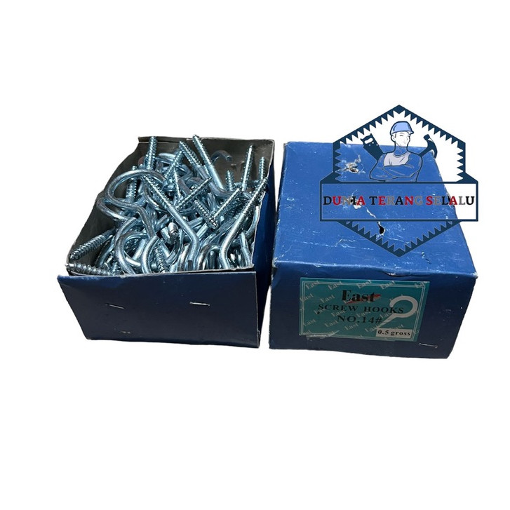 Skrup Hak Buka EAST No 14 - Screw Hooks WL #14 - Cantolan Baju No14 Gantungan Baju Skrup Mata Buka