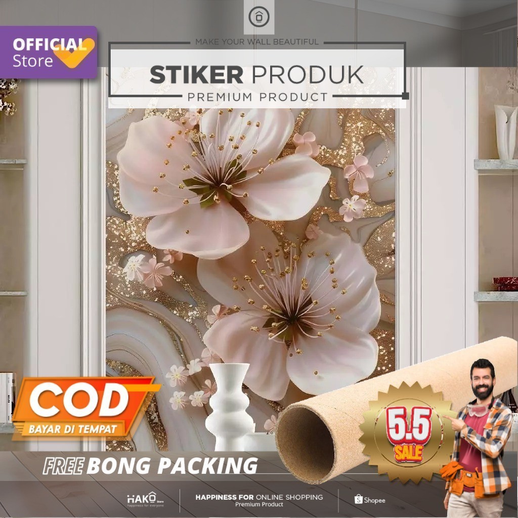 Stiker Dinding | Stiker Dinding Bunga 3D | Stiker Dinding Motif Bunga 3D | Stiker Dinding Gambar Bun