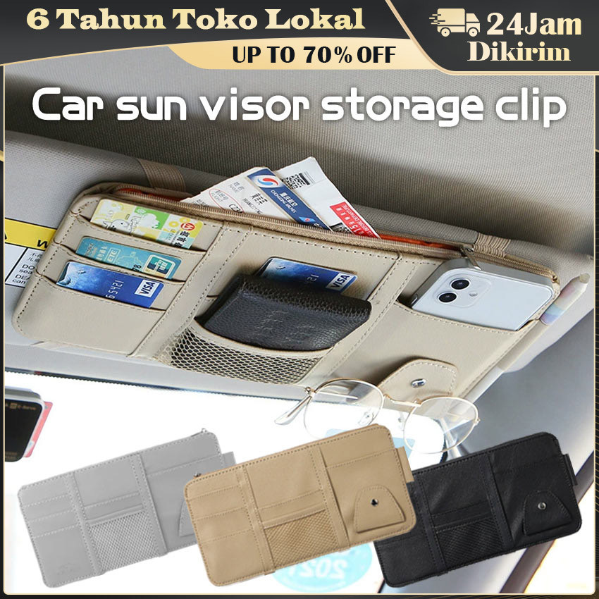 Tempat Kartu Mobil Visor Organizer / Card Holder E-Toll + Klip Kacamata / Penyimpanan Struk, Kartu P