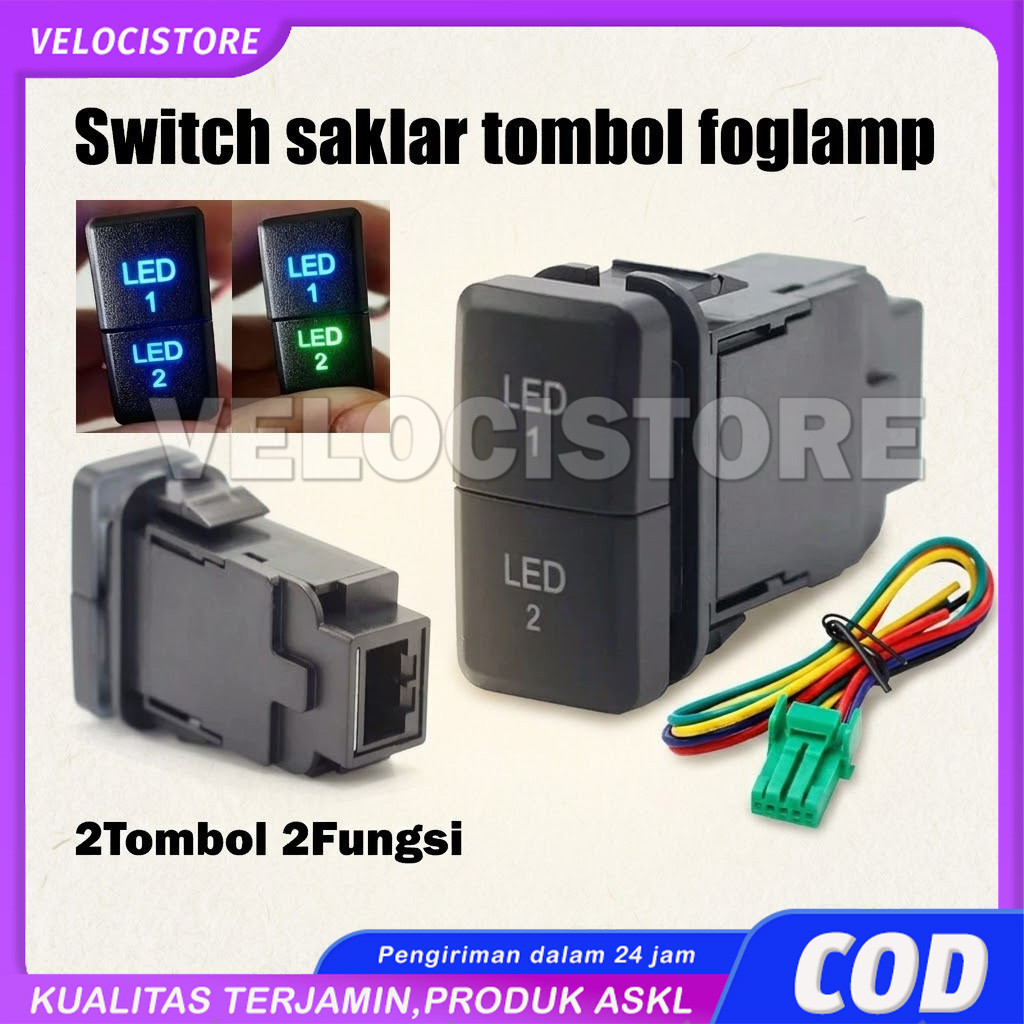 COD - Saklar Foglamp 2 Tombol Universal Switch Tombol Lampu Tembak Kabut Mobil DRL Projie Double 2 F