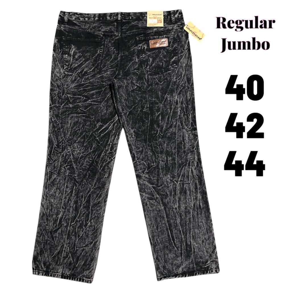 CELANA JEANS COWOK PRIA JUMBO SNOW BLACK SANDWASH MODEL REGULAR 40 42 44