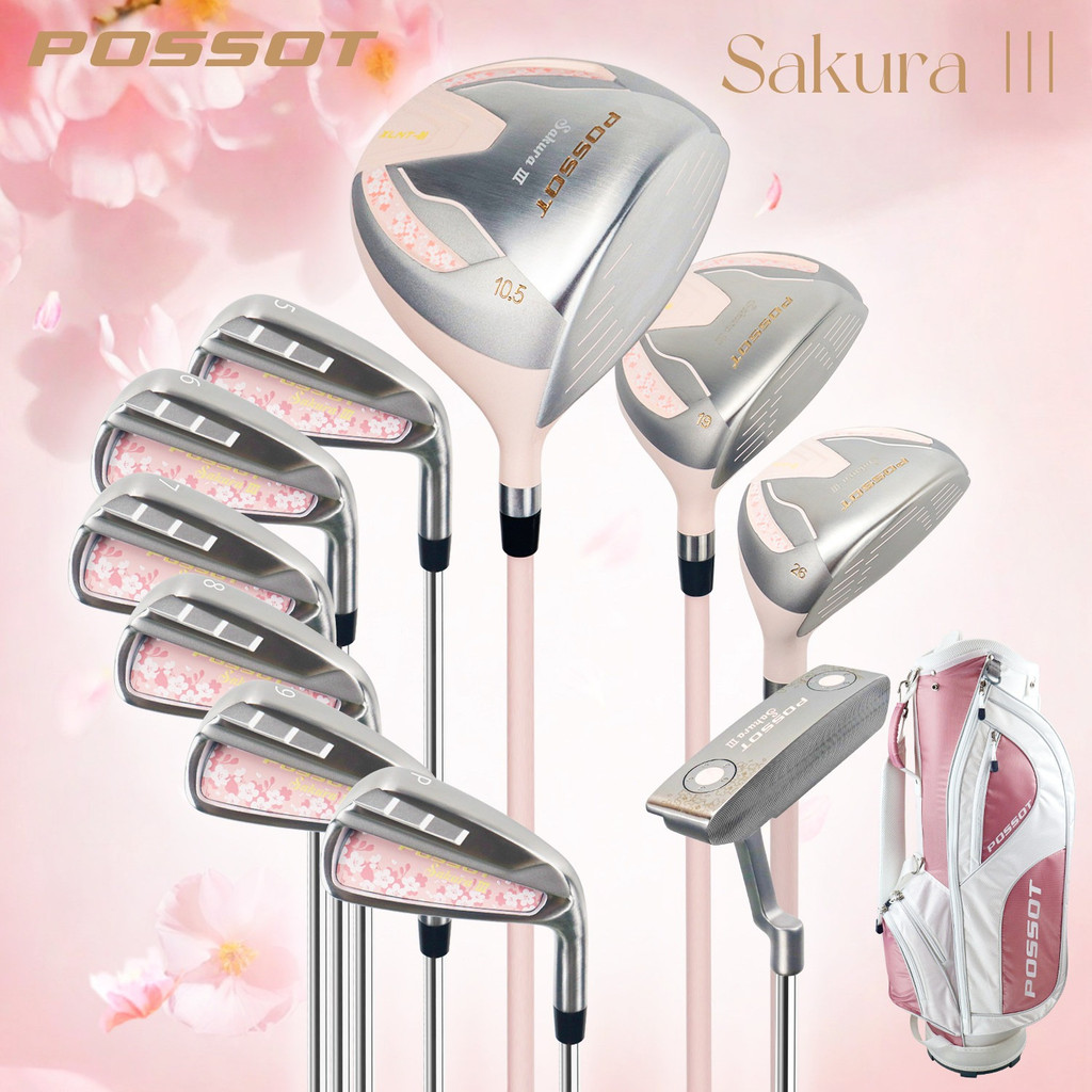 POSSOT Stick Golf Sakura Pink 3 Fairway Woods Putter Iron Driver Set lengkap Gen 3
