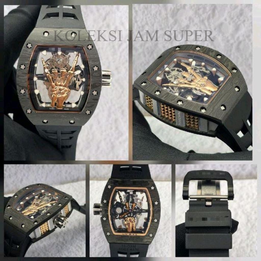 JAM TANGAN RM RM66 66 DEVILS HORN BLACK CARBON ROSEGOLD SWISS GRADE 42MM