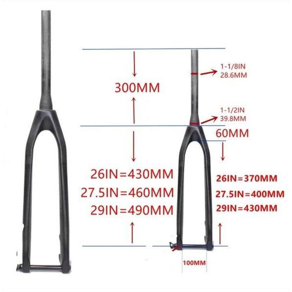 Fork Rigid Carbon Taper TA Fork Carbon Thru Axle Tapered MTB Roadbike - Size 26 Inch