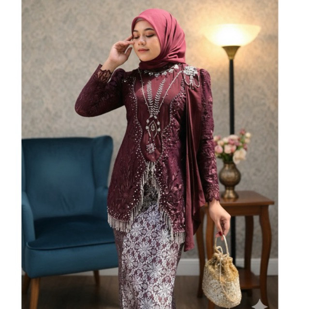 JUANXSHOP Niarra Collection - [READY] Set Kebaya Tulle Premium Rumbai Selendang  / Setelan Kebaya Wi