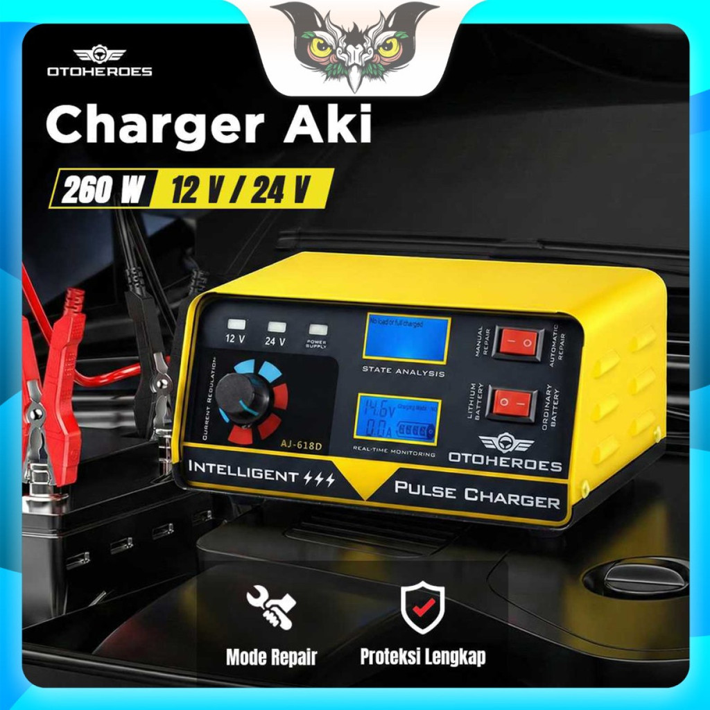 Charger Aki Accu Otomatis Repair Anti Overcharging Portable 12V 24V