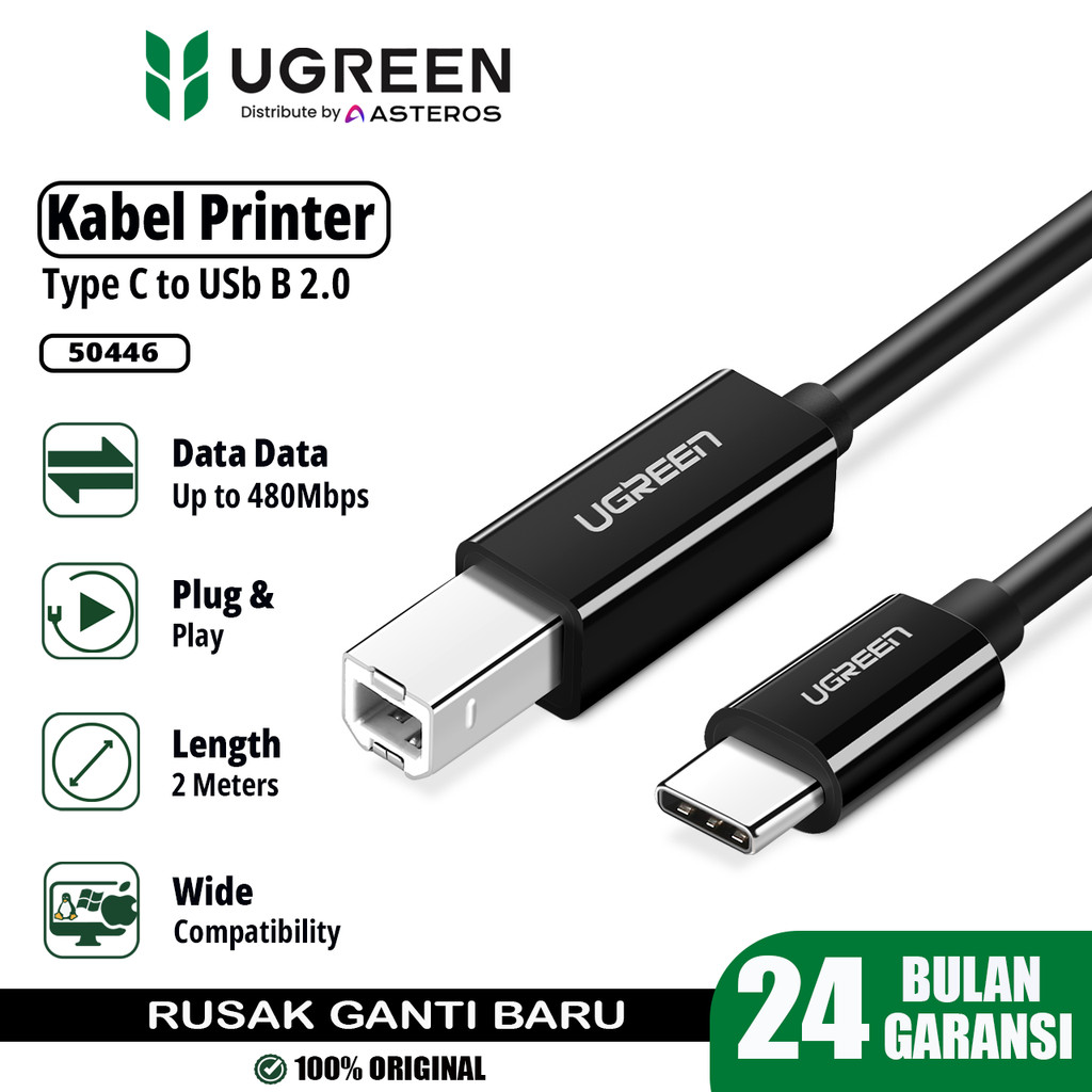 Ugreen 50446 Kabel Printer Scanner to Usb C - Ugreen Kabel Scaner Type C to Type B Scanner Printer O