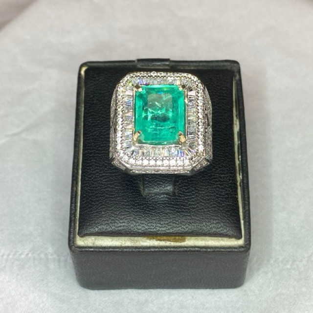 cincin batu permata Emerald beryl Rusia bermemo NGR dengan rng perak micro seting teper 925