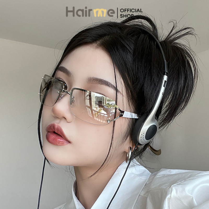 Hairme Kacamata Hitam Tanpa Bingkai Cocok untuk Wanita Tahan Sinar UV Bertabur Berlian Bingkai Besar
